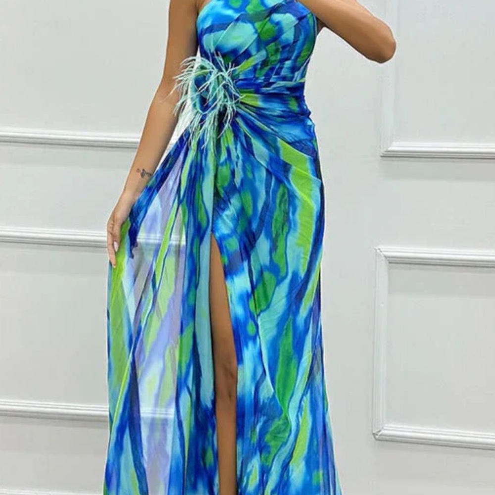 Elegant Blue and Green Women's Dress
